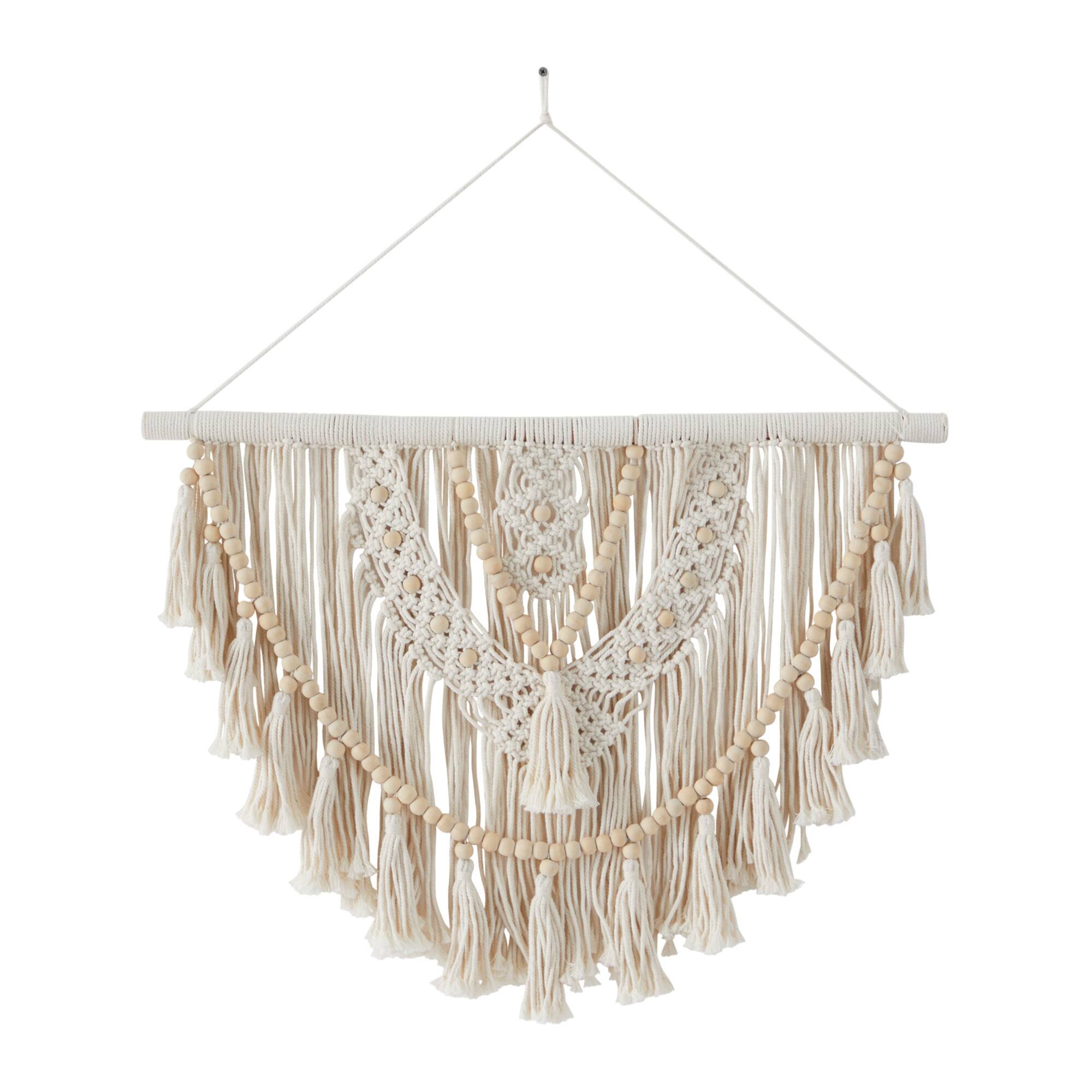 White Fabric Bohemian Wall Decor, 28" x 1" x 32"